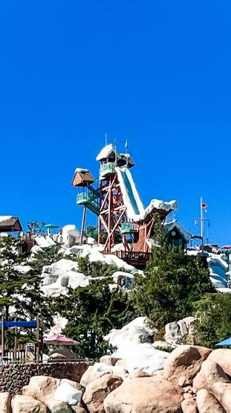 Water slides and snowy mountain theming at Disney's Blizzard Beach Water Park.