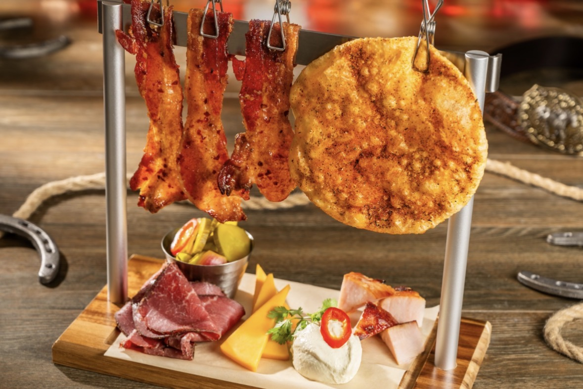 Charcuterie platter with candied bacon, cured meats, cheeses and pickles from The Diamond Horseshoe pop-up menu.
