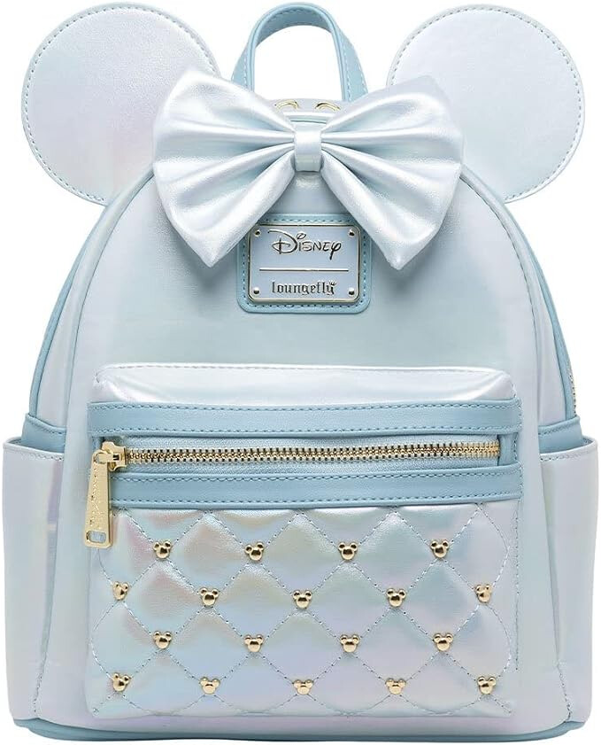 Iridescent Blue Minnie Ears and Bow Mini Backpack