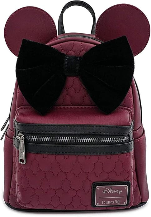 Burgundy Mini Backpack with Black Velvet Bow