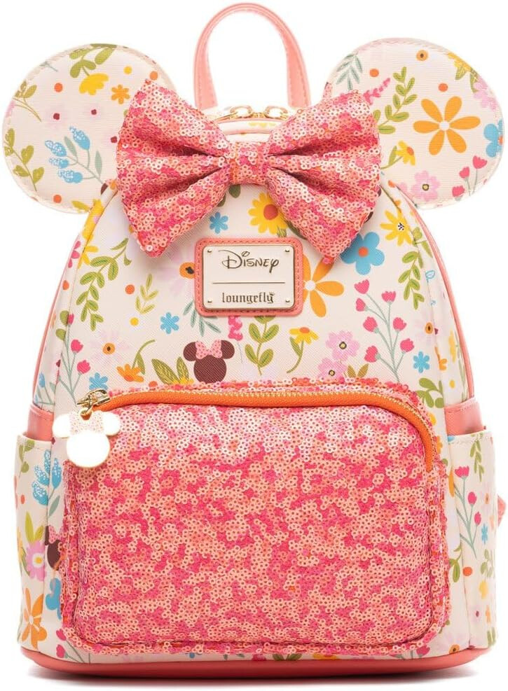 Floral Mini Backpack with Pink Sequin Bow