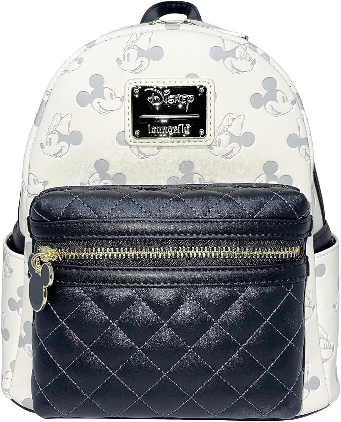 Mickey and Minnie Mouse Pattern Mini Backpack with Navy Quilted Pocket