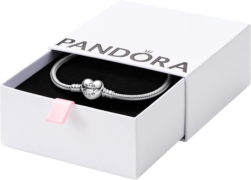 Pandora Moments Snake Chain Bracelet with Heart Clasp