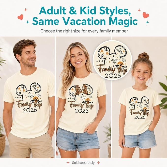 Family Trip 2026 Leopard Mouse Ears Tee Adult and Kid Styles