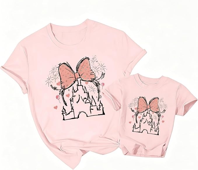 Pink Bow Castle Fireworks Matching Mommy and Me Tee