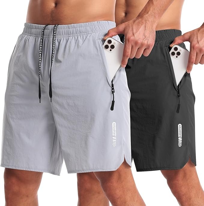 Men's Quick-Dry Zip Pocket Shorts 2-Pack Gray and Black