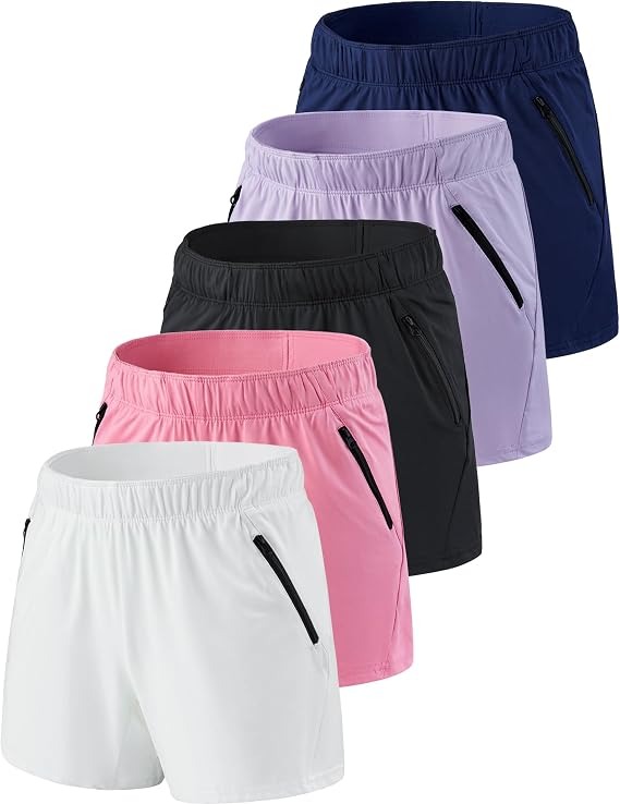 Women's Athletic Zip-Pocket Shorts 5-Pack Colorway B