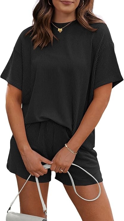 Black Ribbed Loungewear Set