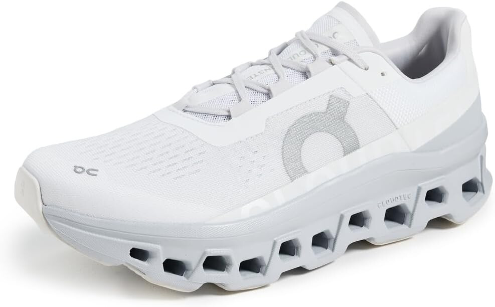 On Cloudmonster Running Shoe, White and Grey