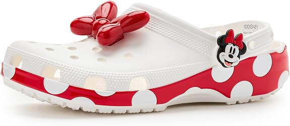 Crocs Classic Clog, White with Red Minnie Bow
