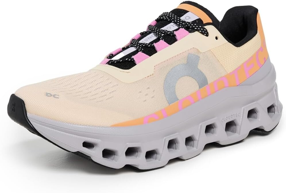 On Cloudmonster Running Shoe, Cream and Pink