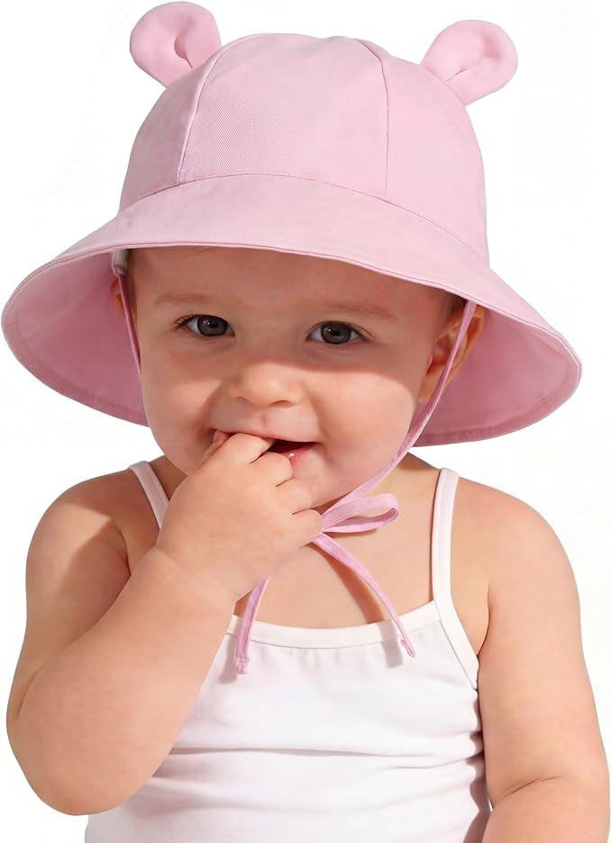 Pink Baby Sun Hat with Bear Ears