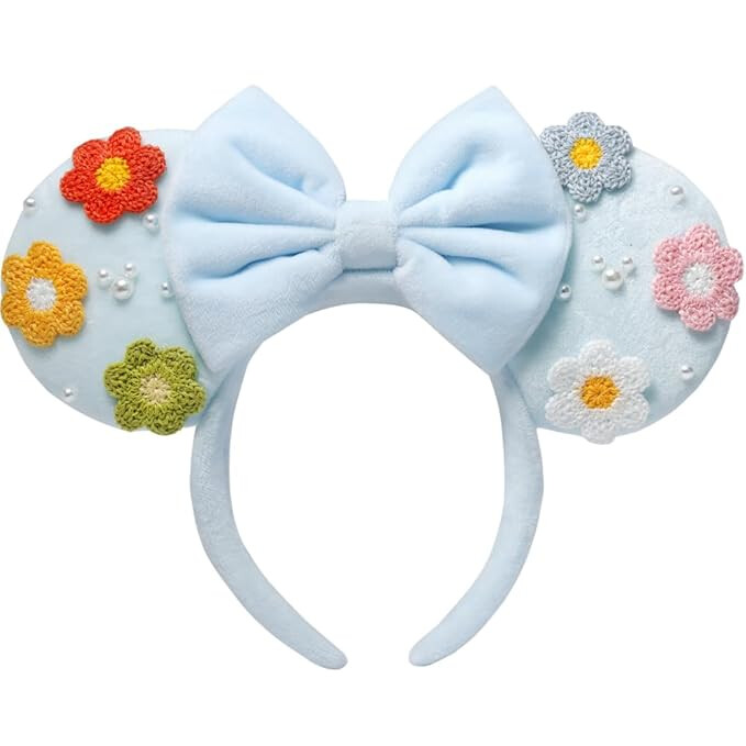 Crochet Flower Minnie Ears Headband