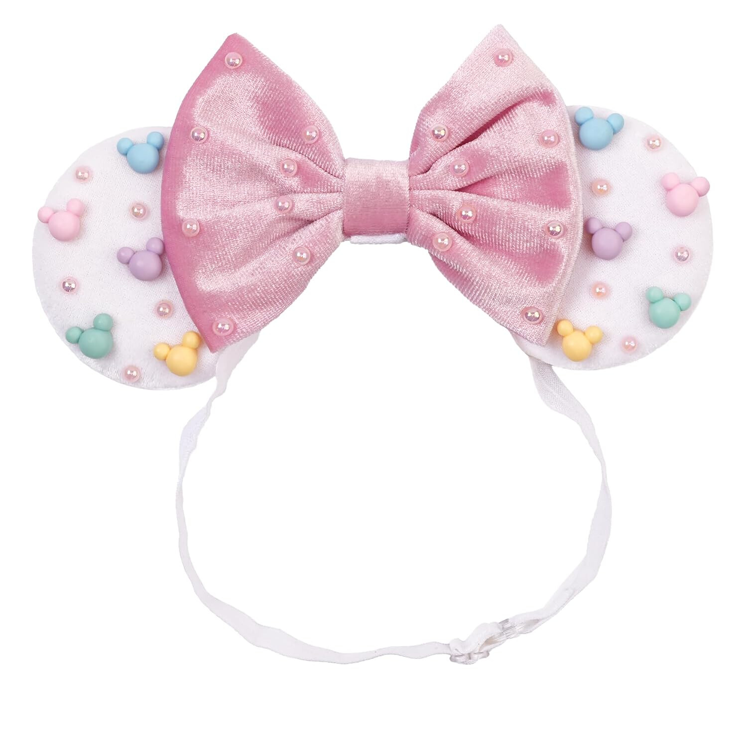 Pastel Mickey Pearl Bow Baby Headband with Elastic Band