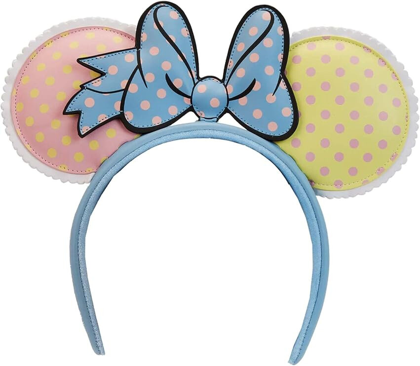 Pastel Polka Dot Minnie Ears Headband with Blue Bow