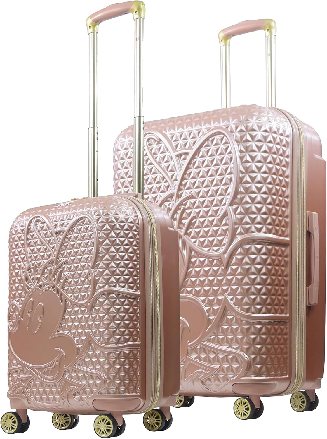 Minnie Mouse 2 Piece Rolling Luggage, Gold | Hardside Suitcase with Spinner Wheels, 22 and 30 Inch, Rose