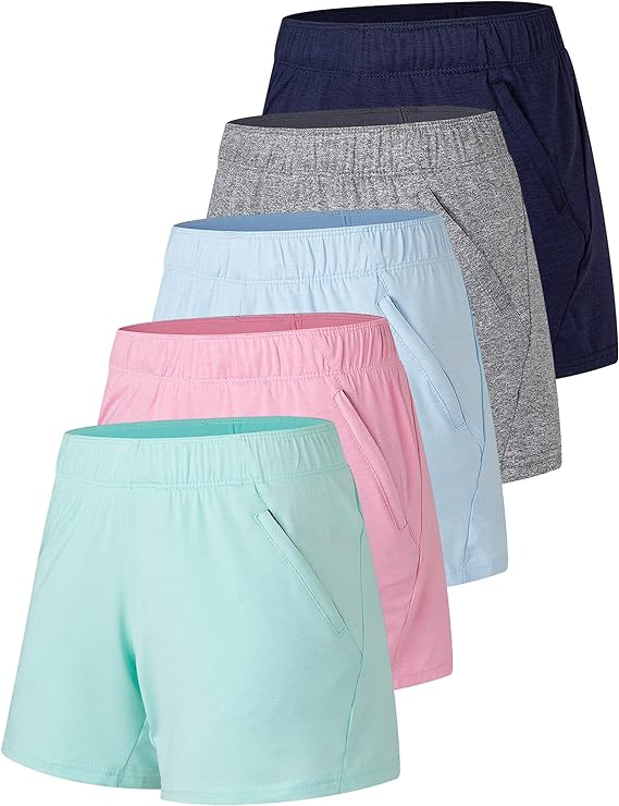 Women's Athletic Zip-Pocket Shorts 5-Pack Colorway A