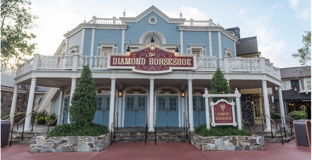 Exterior of The Diamond Horseshoe restaurant in Liberty Square at Magic Kingdom.