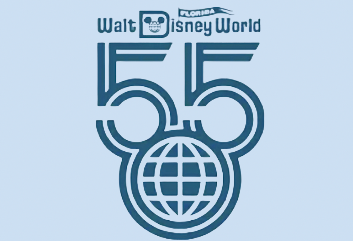 Walt Disney World official 55 Anniversary logo in light blue background and darker blue text