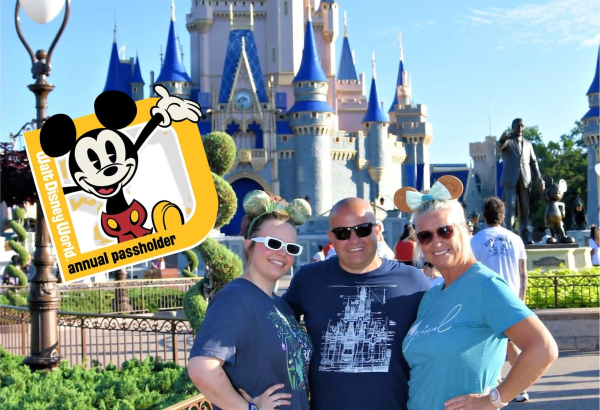 Vanessa, Troy and Arianna together in front of Cinderella Castle at Walt Disney World.