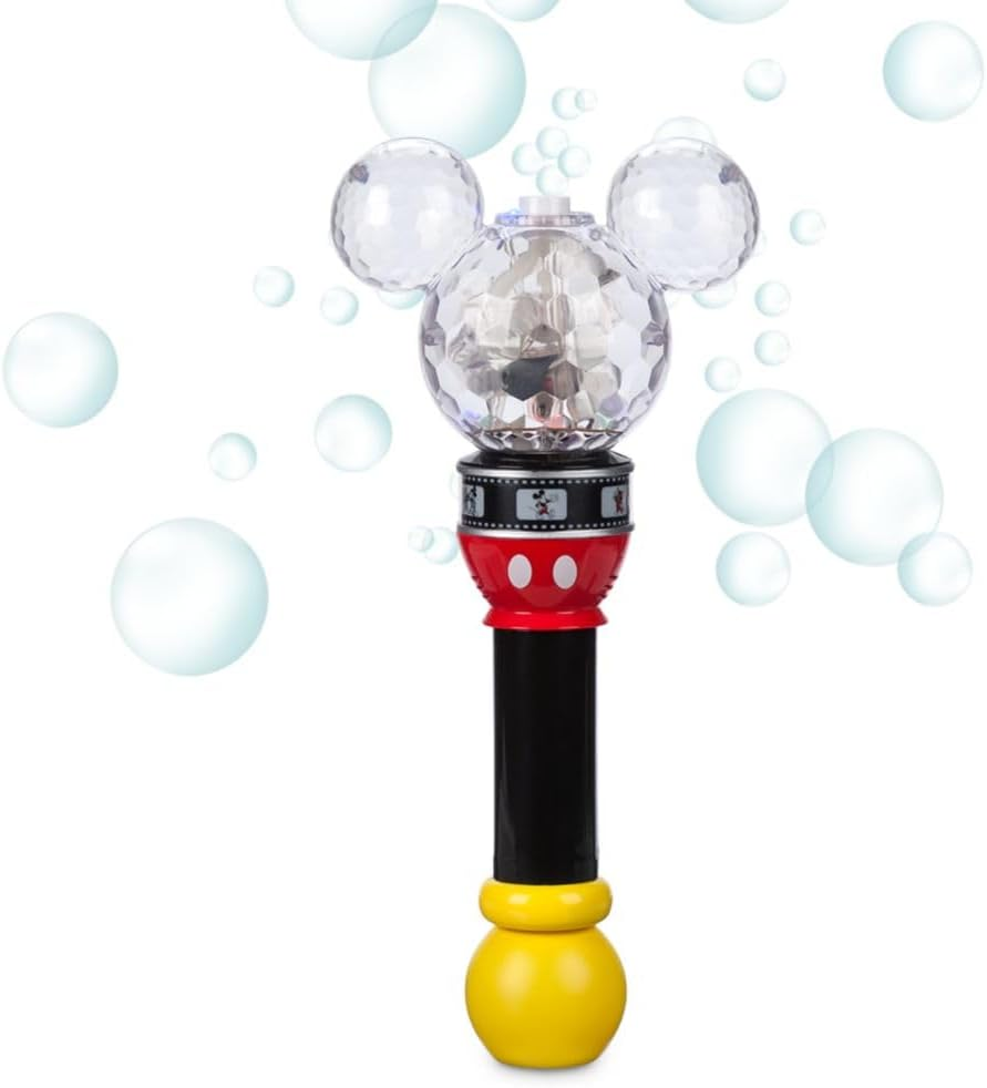 bubble wand for kids features a faceted Mickey icon that lights up