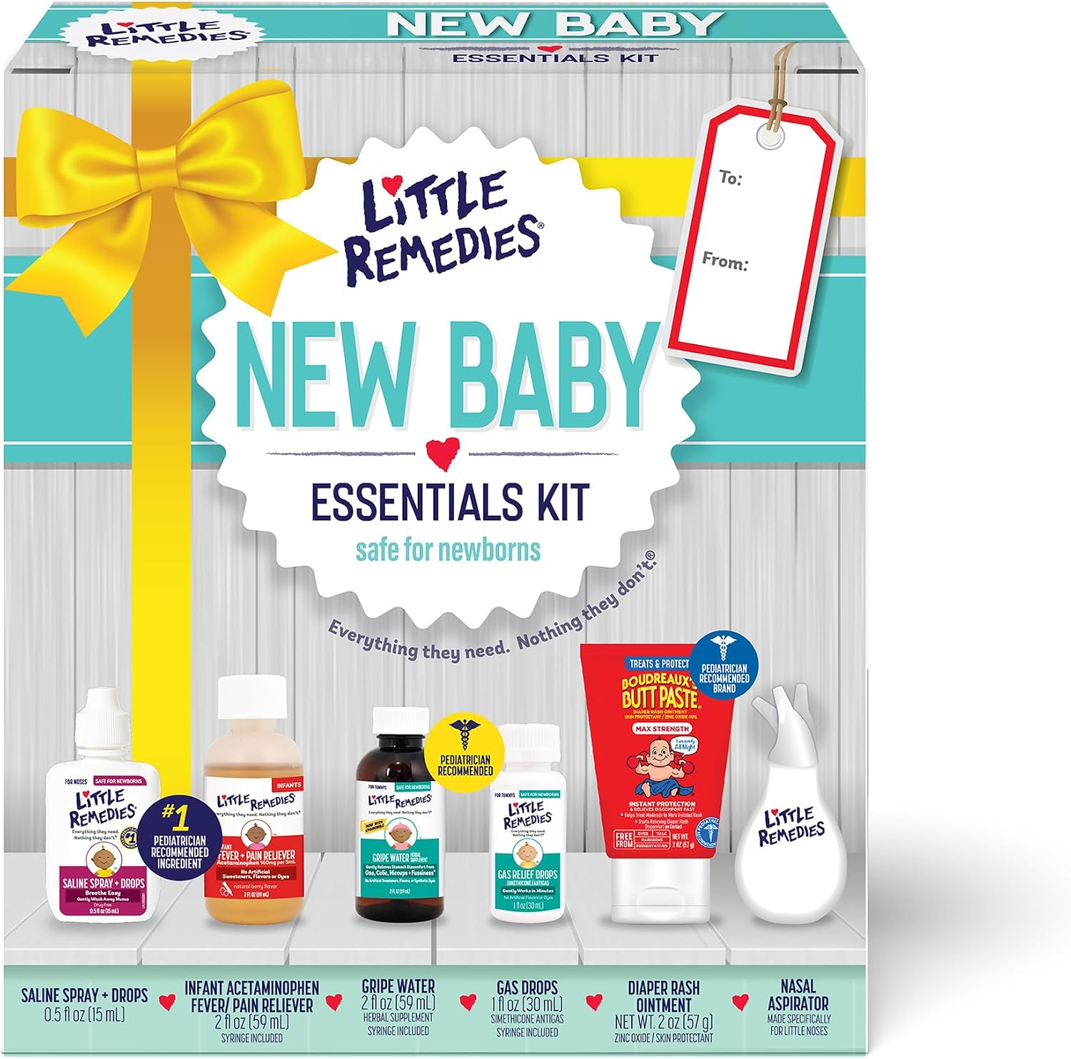 gift box showing several new baby little remedies essentials