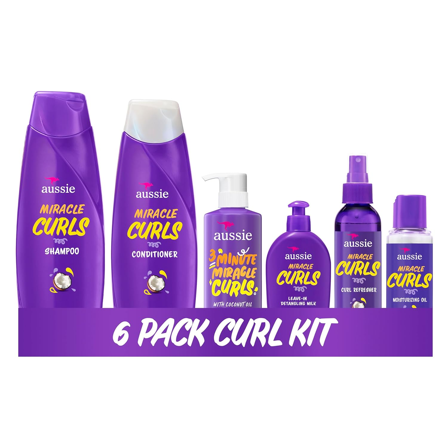 6 different hair products lined up in a row