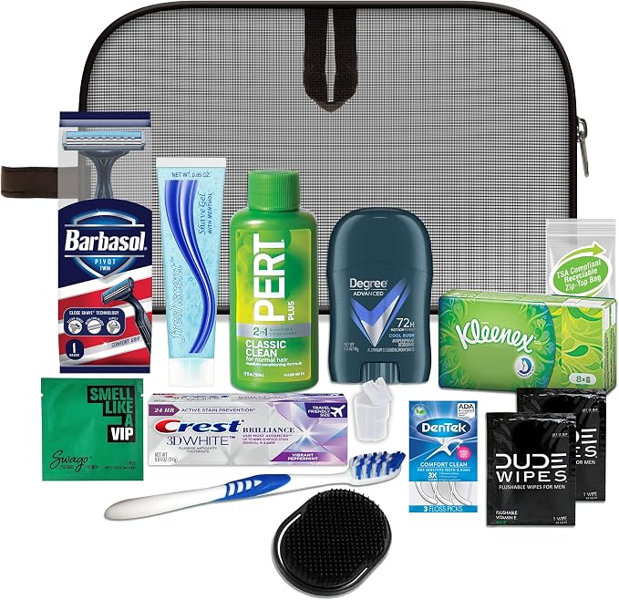15-Piece Assembled Travel Kit Featuring: Gillette and Barbasol Shave Products