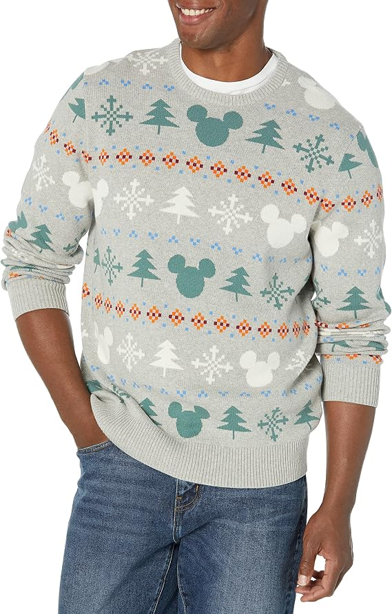 crewneck pullover sweater/ lightweight. Featuring a classic cable pattern. Disney holiday winter design