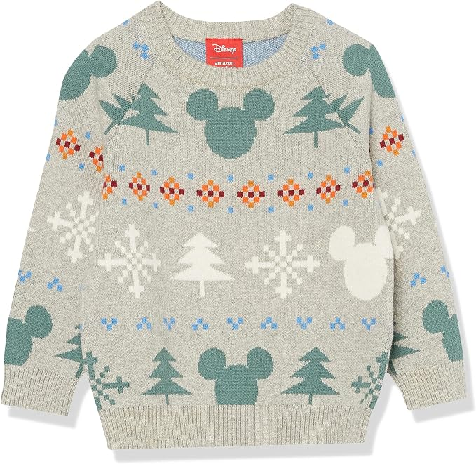 cable knit pullover sweater with mickey, snowflake and Christmas tree