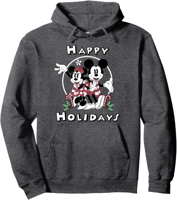 Grey hoodie sweatshirt with Mickey and Minnie/Happy Holidays