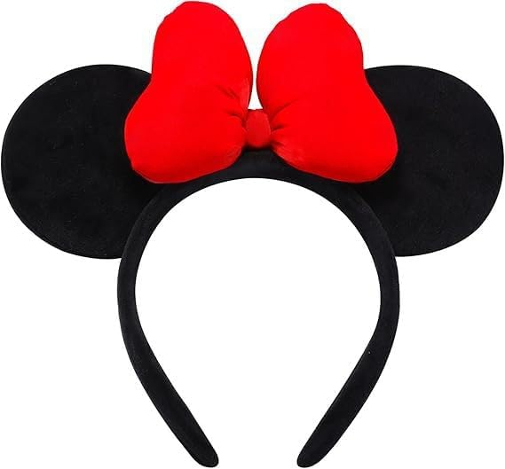 Handmade Ears Headband, Mouse Ears/Red Bow