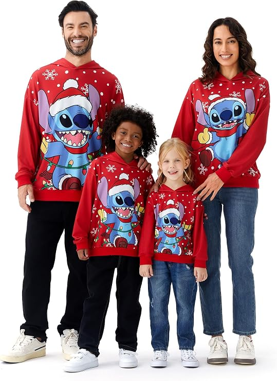 Disney Family Matching Christmas Long Sleeve Pullover Hooded Sweatshirt-Stich