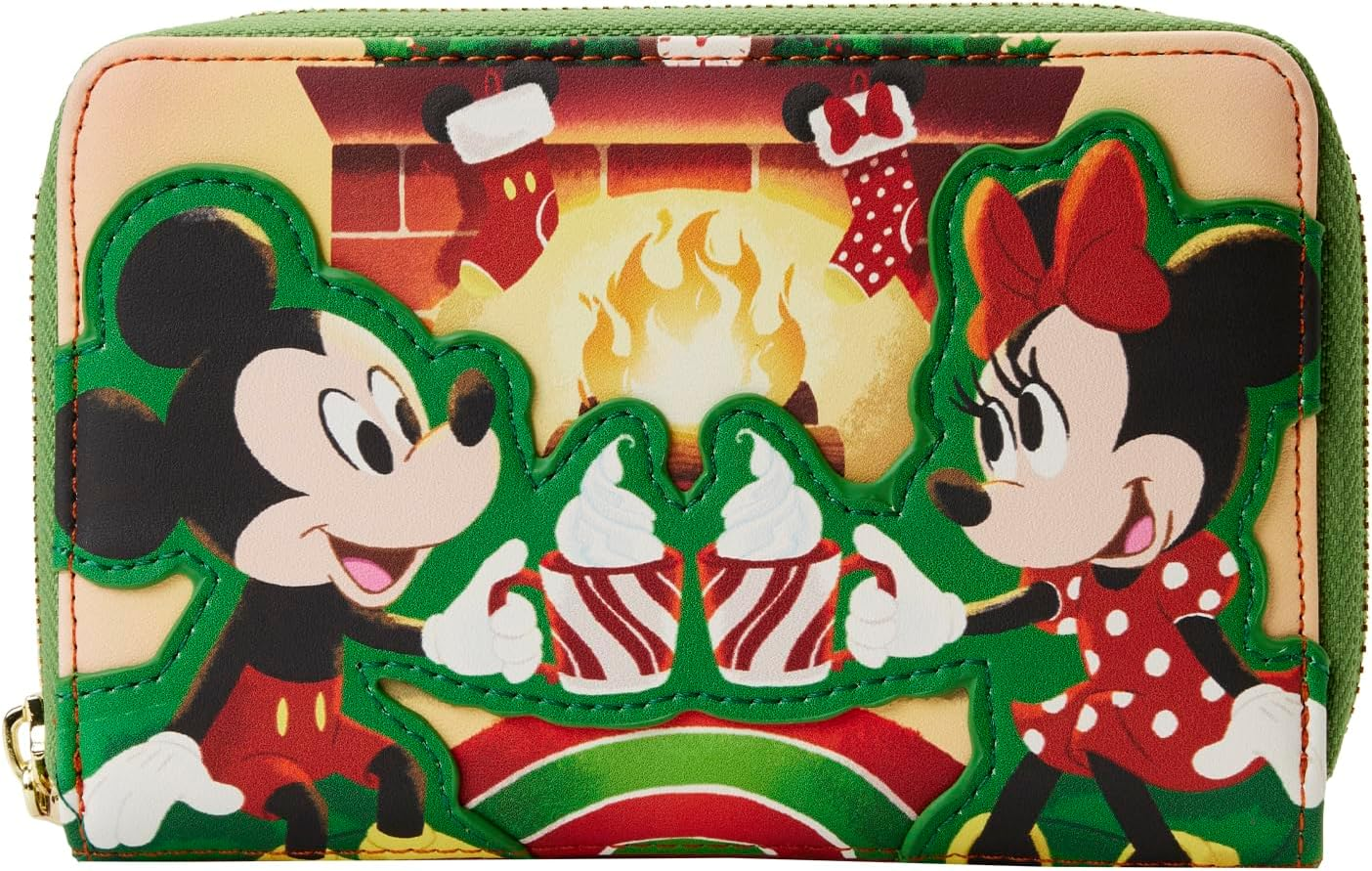LOUNGEFLY DISNEY MICKEY MINNIE HOT COCOA FIREPLACE ZIP AROUND WALLET
