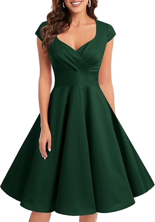 Retro Vintage Cocktail Party Swing Dresses-emerald green