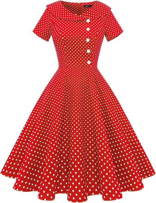 red polka dot cocktail dress