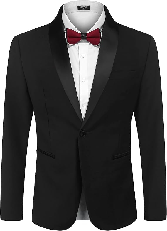 Men's Tuxedo Jacket One Button Suit Jacket, black satin lapel
