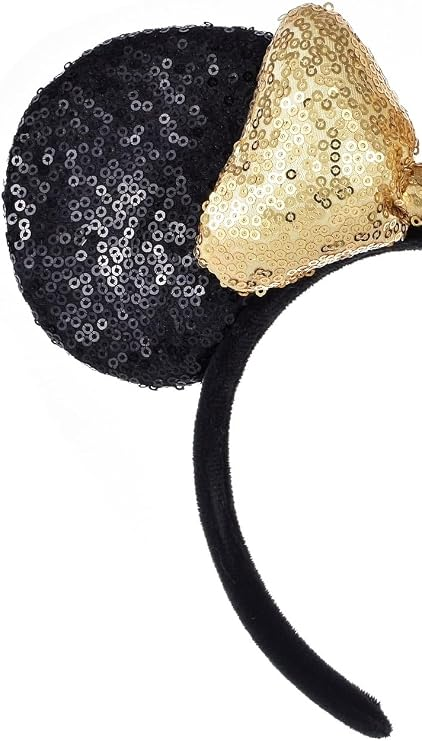 Minnie Ears Headband Black and Gold Sequin